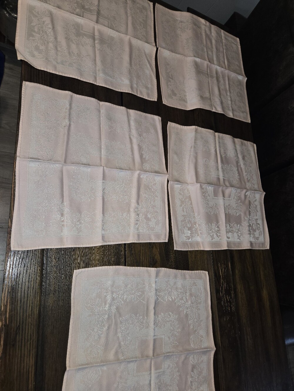 These Are vintage pale peach pink napkins feature A Victorin Look 5 total